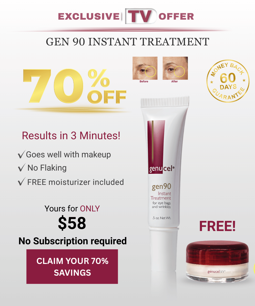 Advertisement for gen 90 instant treatment with a 70% discount offer on a white background.