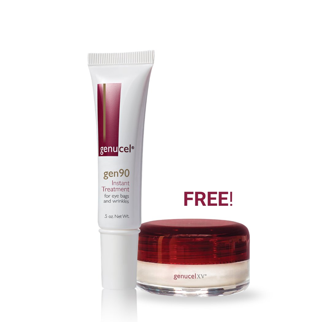 Genucel gen90 skincare product with a free sample on a white background