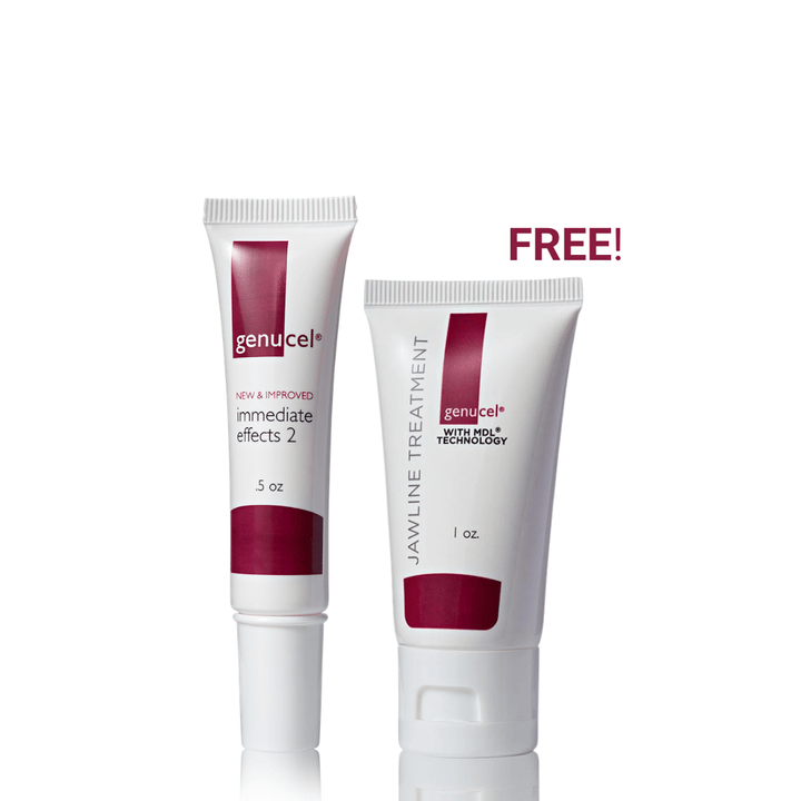Two Genucel skincare products on a white background with 'FREE!' text.