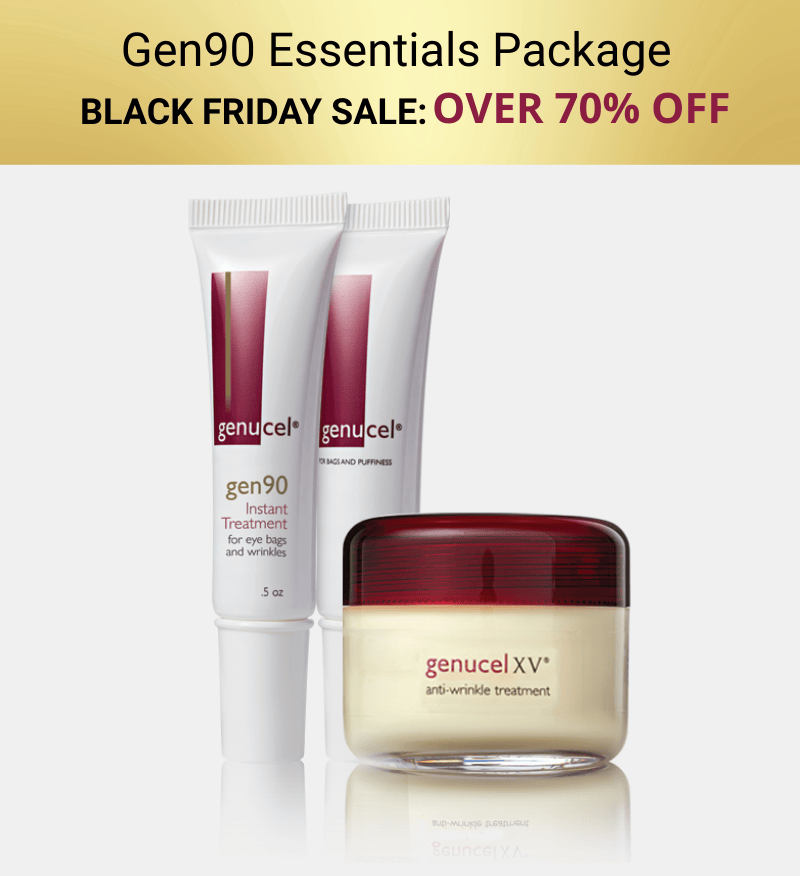 Genucel skincare products with a Black Friday sale banner on a white background
