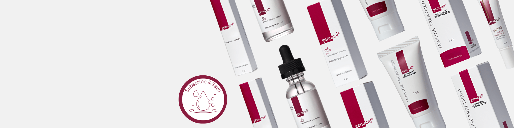 Skincare product set with bottles and packaging on a light gray background