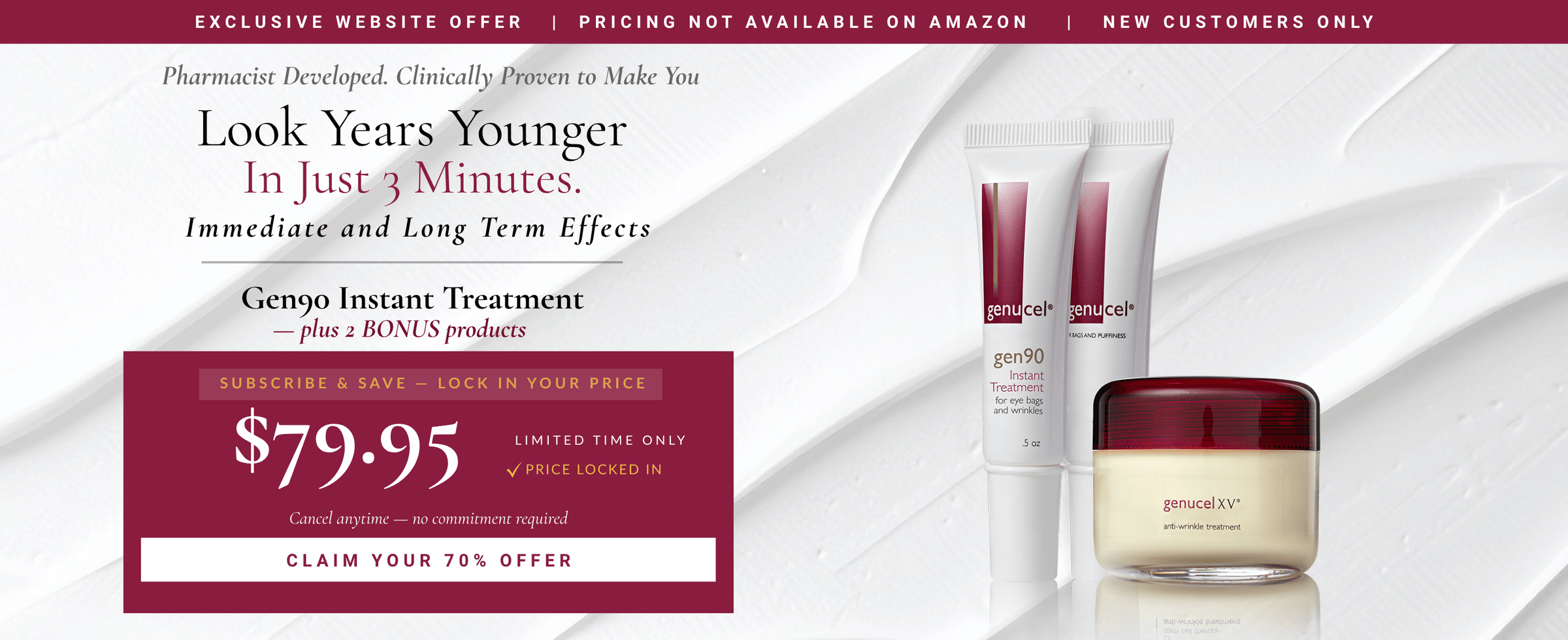 Advertisement for Genigo Instant Treatment with product packaging on a white background