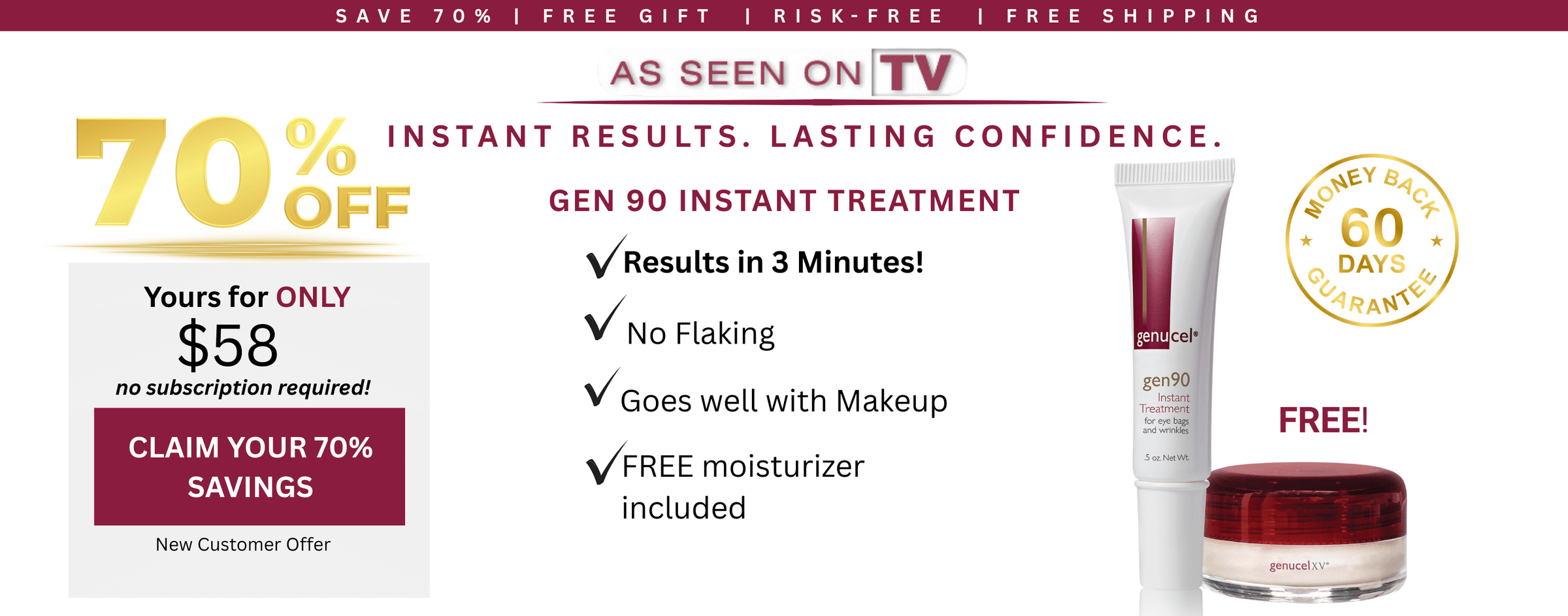 Advertisement for a skincare treatment with promotional text and product images.