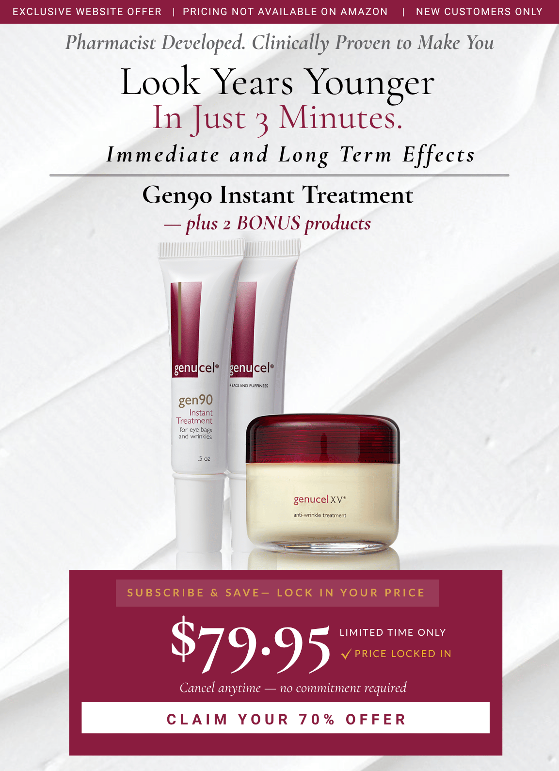 Advertisement for Gengo Instant Treatment with skincare products on a white background