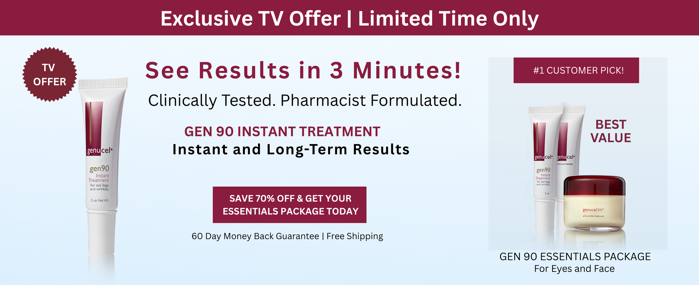 Advertisement for a skincare product with text about exclusive TV offer, limited time, and instant results.