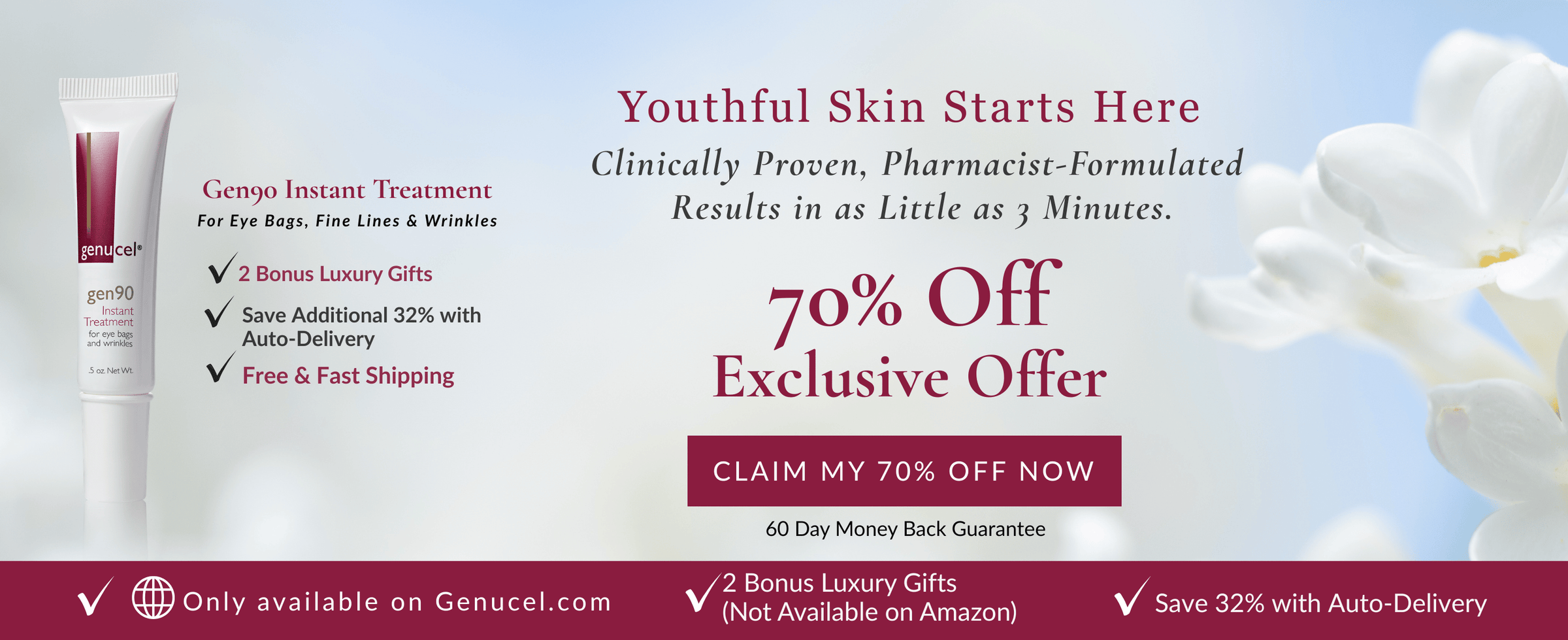 Advertisement for a skincare product with text about clinical proven results and exclusive offer.