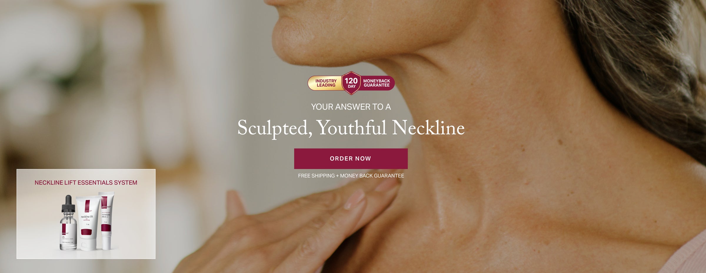 Advertisement for a neck care product with a blurred background