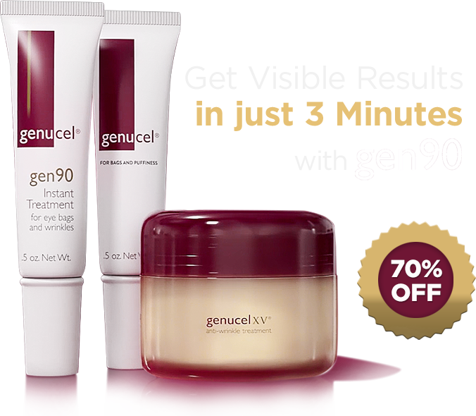 Get Visible Results in just 3 Minutes with gen90 — Gen90 Instant Treatment, Genucel XV and the Eye Bags Treatment, 70% off