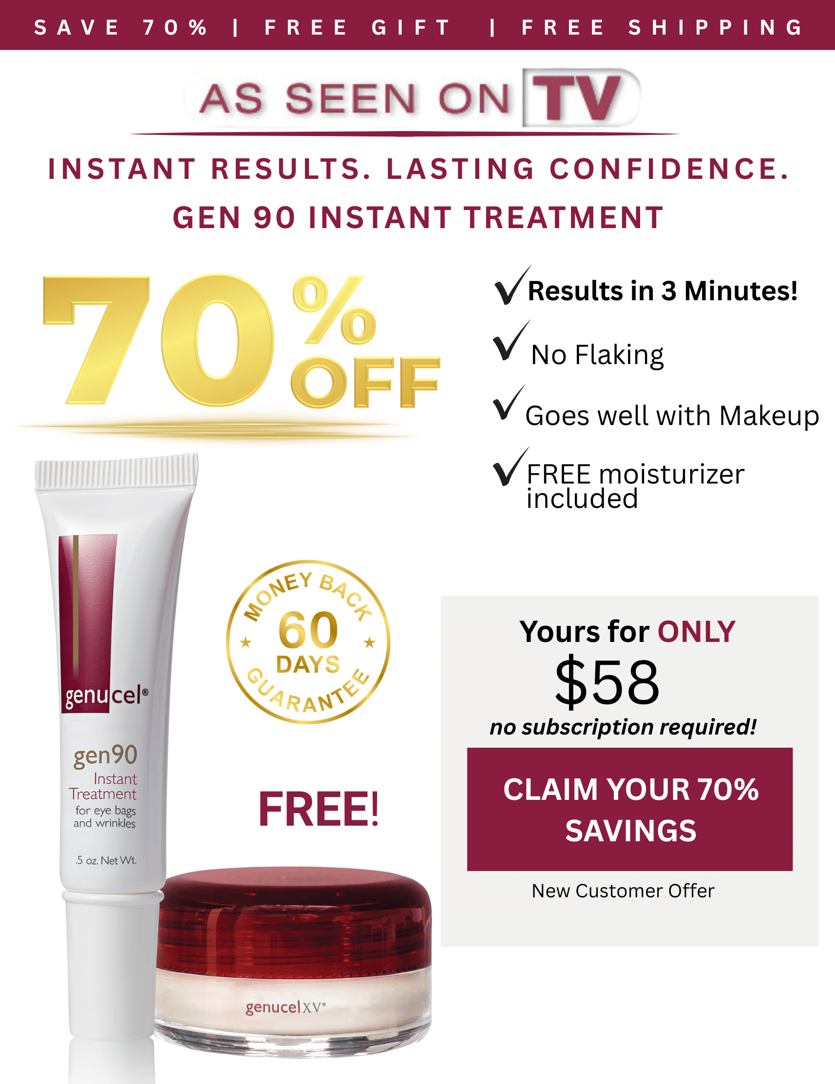 Advertisement for a skincare treatment with product packaging and promotional text.